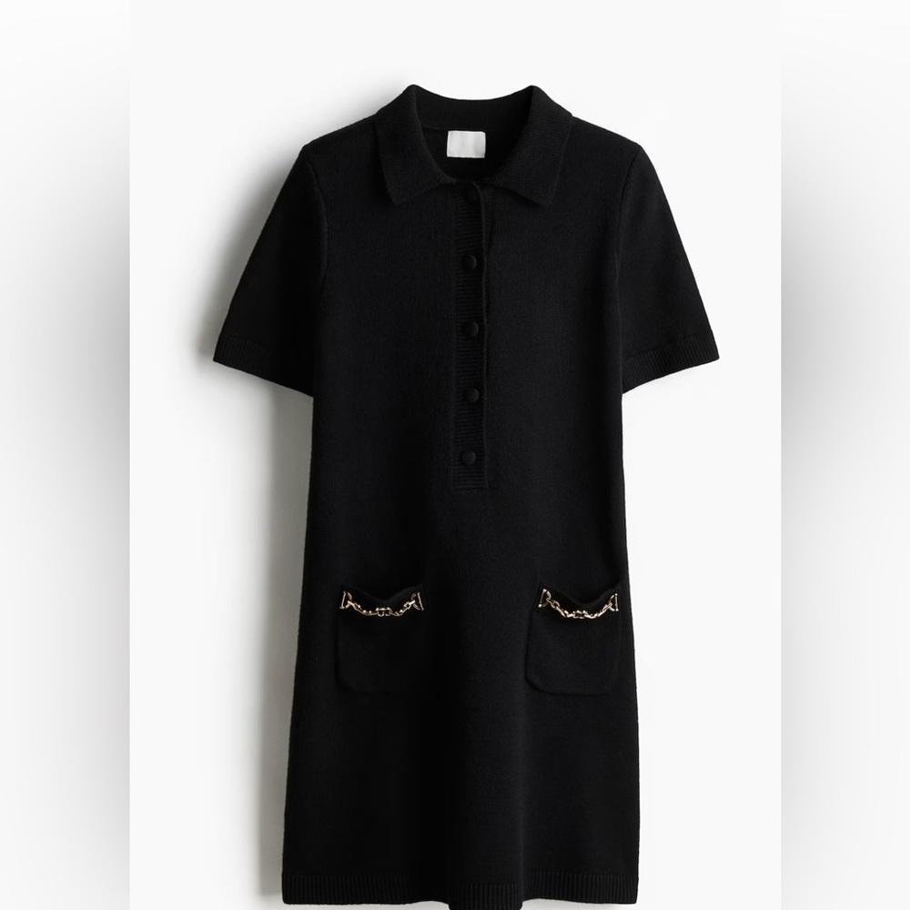 NWT H&M Black chain detail knit dress with front pockets